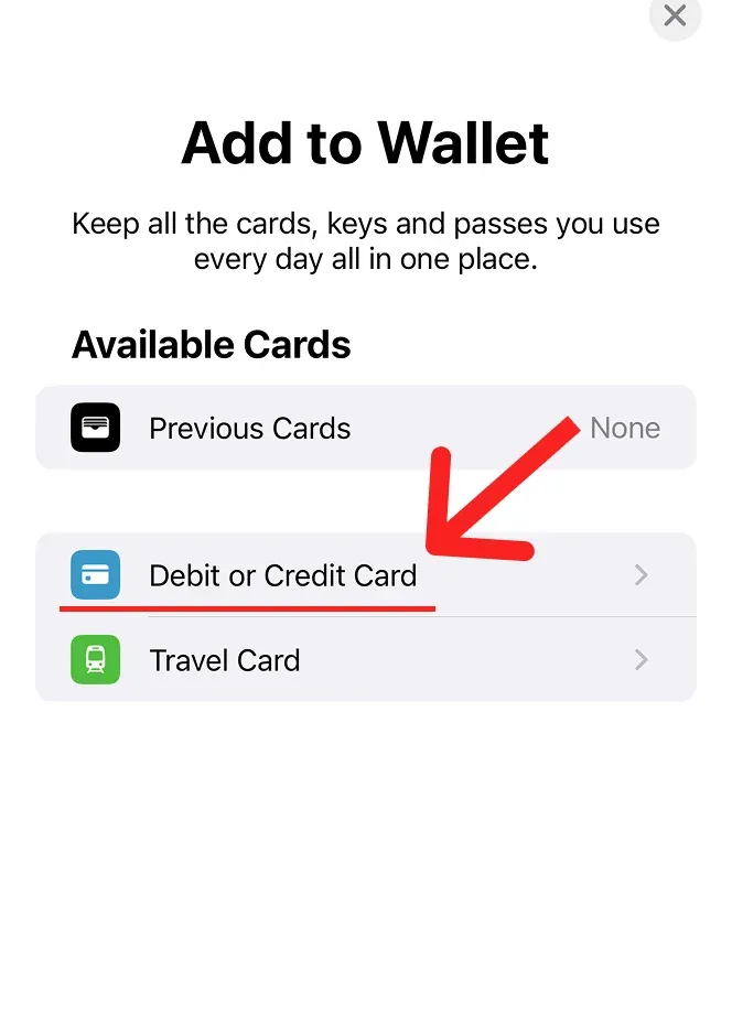 Choose a debit or credit card in Wallet